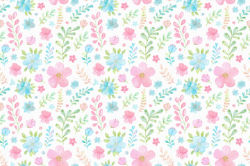 パステルカラーの可愛い花柄シームレスパターン背景イラスト