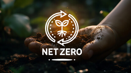 The child is scooping up soil, symbolizing carbon neutrality, net zero, and environmental protection.