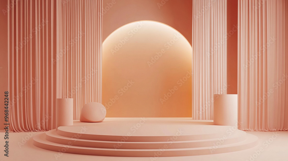Poster 3d rendering of a luxury stage background with a podium and lighting for product presentation. a lux