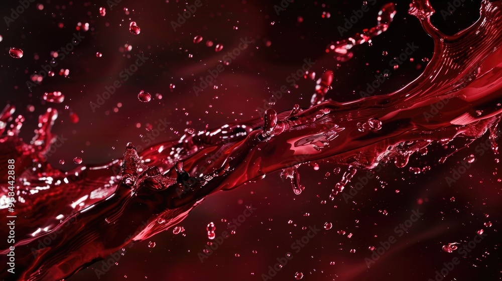 Poster red wine splashing, capturing the dynamic and elegant movement of the liquid.