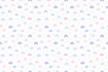 水色とピンクと紫の可愛い模様のシームレスパターン背景イラスト