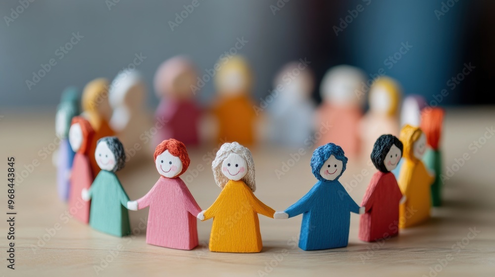 Poster brightly colored paper cutout figures are arranged in a circle, symbolizing unity and connection amo
