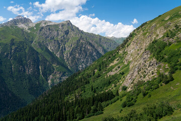View of Mount Semenov-Bashi of the Greater Caucasus Range from the upper station of the cable car...