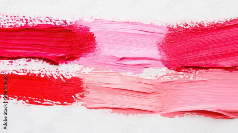 Poster bold red and pink paint strokes blend on a white canvas, creating a striking visual display of color