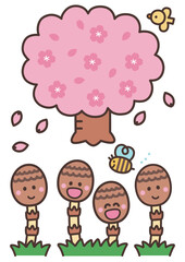 満開の桜の木とつくし