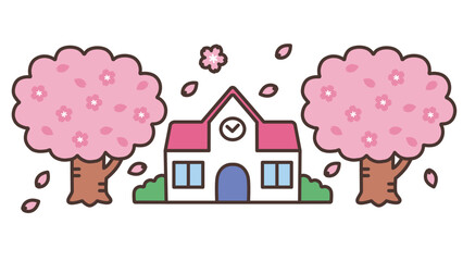 満開の桜と学校