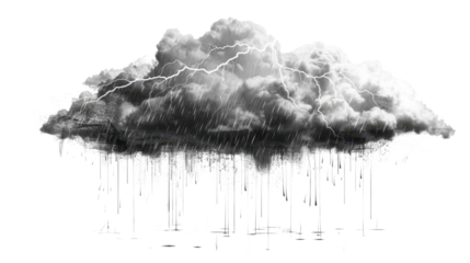 Dark rainy stormy cloud on transparent background
