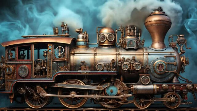 Steampunk-Inspired Vintage Steam Train with Detailed Metal Design
