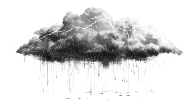 Dark rainy stormy cloud on transparent background