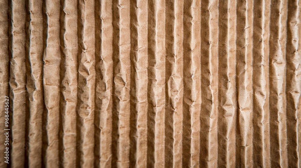Poster a close-up view of textured corrugated cardboard showcasing its unique ridges, ideal for various cre