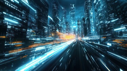 Obraz premium Futuristic Cityscape with Neon Lights