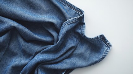 Naklejka premium A close-up of a crumpled piece of blue denim fabric, showcasing its texture and the natural folds of the material. The image evokes a sense of comfort, casualness, and timeless style.