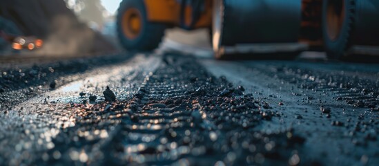 Teamwork at asphalt road construction site