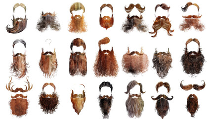 Stylish beards with mustaches on transparent background