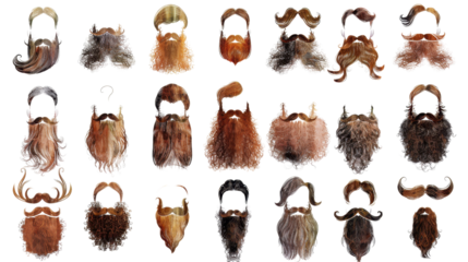 Stylish beards with mustaches on transparent background