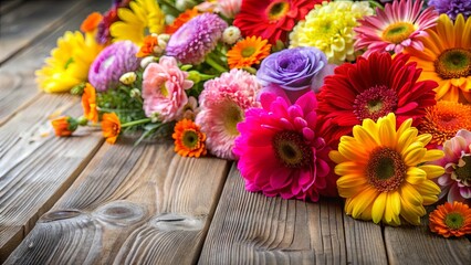 Fototapeta premium Close up of colorful flowers arranged on a table