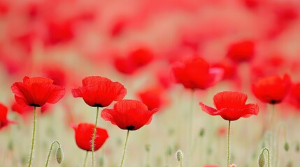 Fototapeta premium Red Poppy Flowers in a Field with Blurred Background