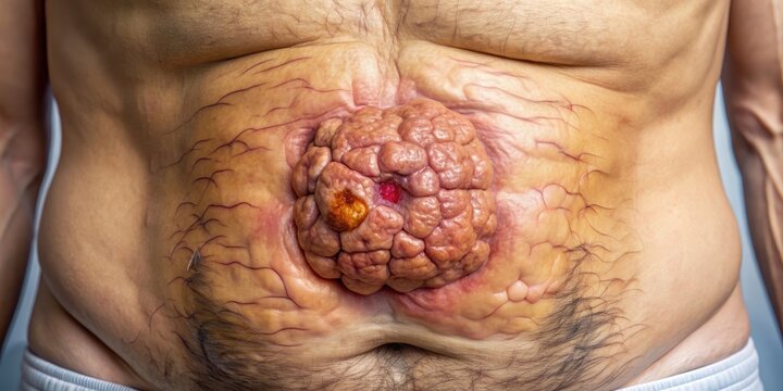 Close-up view of a liposarcoma tumor in the abdominal area , liposarcoma, tumor, cancer, fat cells, medical condition