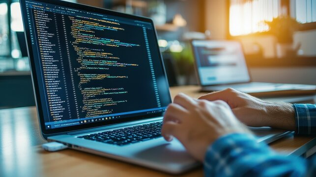 Programmer Working on Code on Laptop Computer