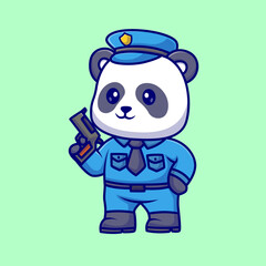 Fototapeta premium Cute Panda Police Holding Gun Cartoon Vector Icon Illustration. Animal Profession Icon Concept Isolated Premium Vector. Flat Cartoon Style