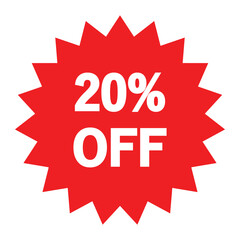 Special 20% off sale label symbol. Discount label up to 20 percent off. Best offer. Sale tag icon vector. Red sticker.