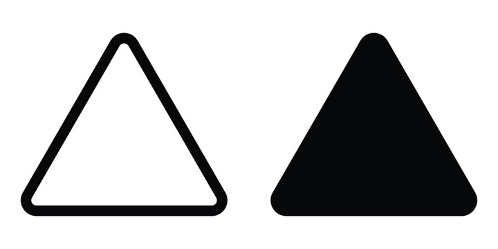 Triangle with rounded corners vector icon set. Black silhouette. Simple design illustration.