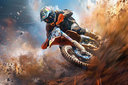 Dirt bike rider, Supercross, Sport concept, nice action of motorcycle jump