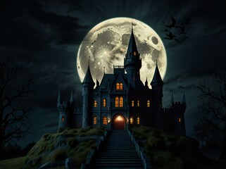 halloween night scene with castle