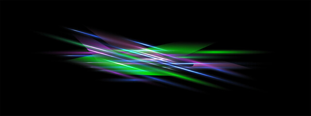 Glowing laser beam. Neon speed light ray, Purple bue green Parallel lines , Vector explosions of Flash light. Futuristic design elements, eps isolated on transparent background. 