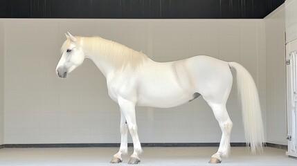 White Horse in a Stable with a White Wall