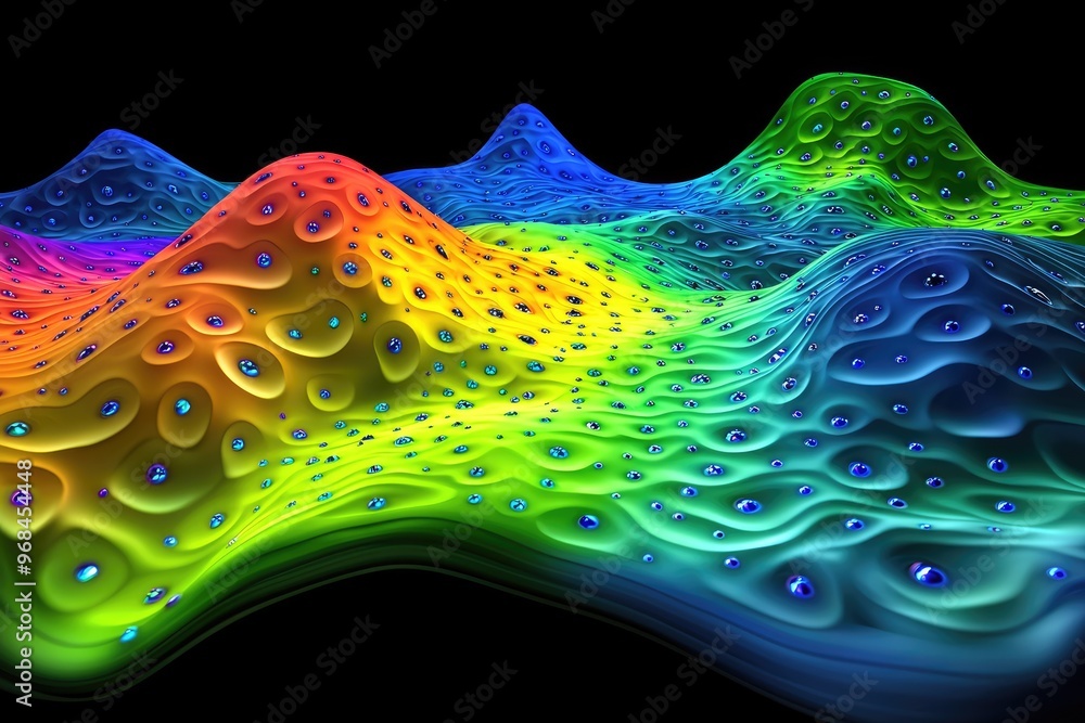 Poster colorful abstract wave pattern with 3d effect, showcasing vibrant gradients and intricate textures, 