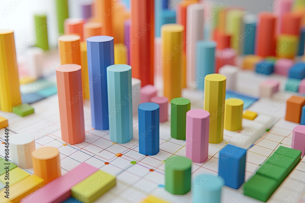 Poster colorful 3d bar graph representing data analysis and statistical concepts in a vibrant and engaging 