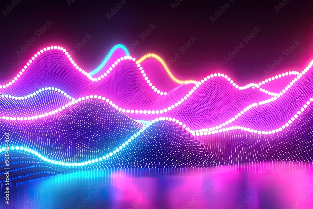Poster colorful neon waves create a dynamic visual experience, blending modern technology with artistic des