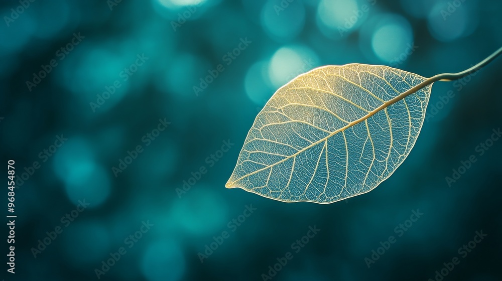 Poster Close-up of a translucent leaf with bokeh background. Nature and tranquility concept