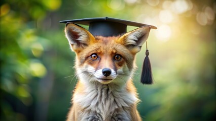 Cute fox wearing a graduation cap , fox, cute, animal, graduation, cap, fun, celebration, success, achievement, education