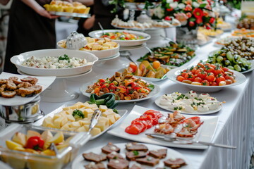 Fototapeta premium Catering food on long table, Party