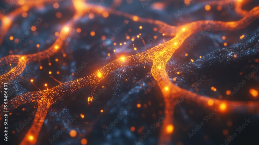 Poster abstract network of glowing lines on a dark background