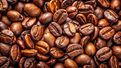 Fototapeta premium Close up of freshly roasted coffee beans, coffee, beans, roasted, brown, close up, texture, caffeine, beverage, drink, aroma