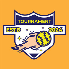 vector design illustration of a tournament badge with a fire baseball ball in full color, orange background and simple style. suitable for logos, icons, posters, advertisements, banners, companies,web
