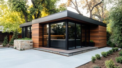 Modern Outdoor Kitchen Renovation with Shera Wood Siding and Natural Elements