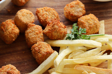 fried chicken nuggets. Chicken pops and chips