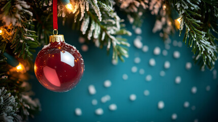 Merry Christmas and Happy New Year bright colorful composition. Xmas background with festive decorative elements. Festive banner and web poster, greeting card, flyer and brochure