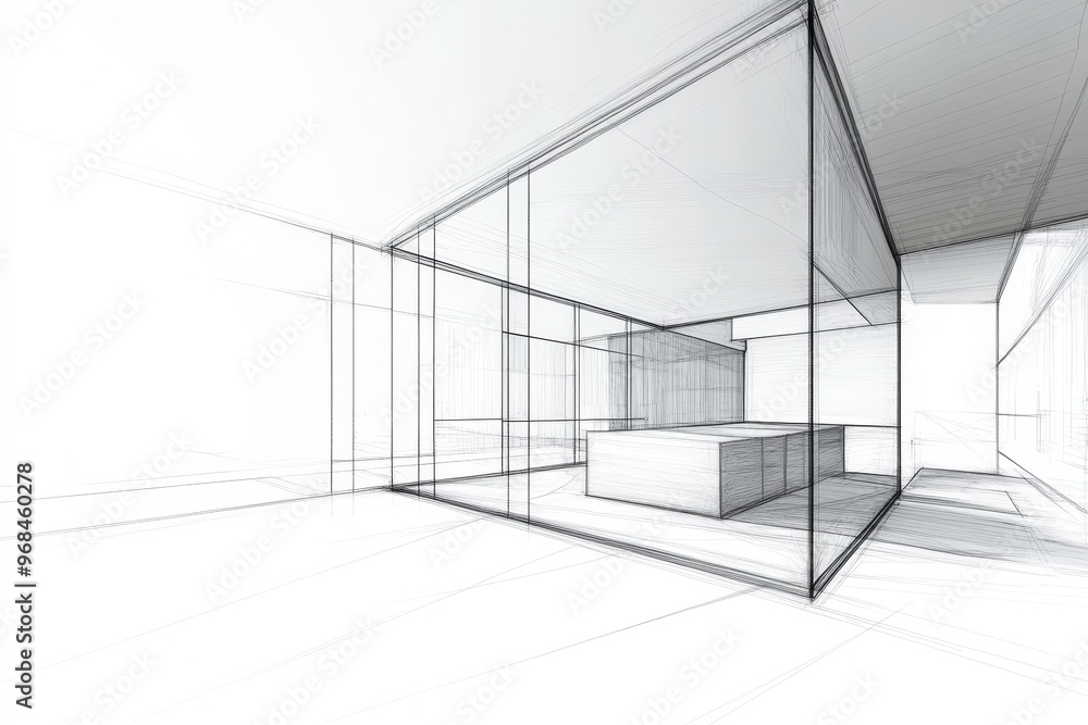 Poster a minimalist architectural sketch of a modern building, highlighting the simplicity and clean lines 