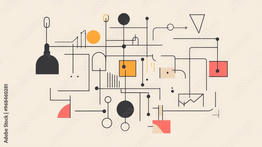 Poster a minimalist abstract illustration of a business model using a single line pen drawing. the image sy