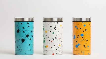 Colorful Stainless Steel Tumbler Cups with Splashes of Paint