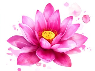 Obraz premium Diwali lotus flower clipart, religious symbol, watercolor illustration, crisp outlines, vibrant pink, isolated on white background
