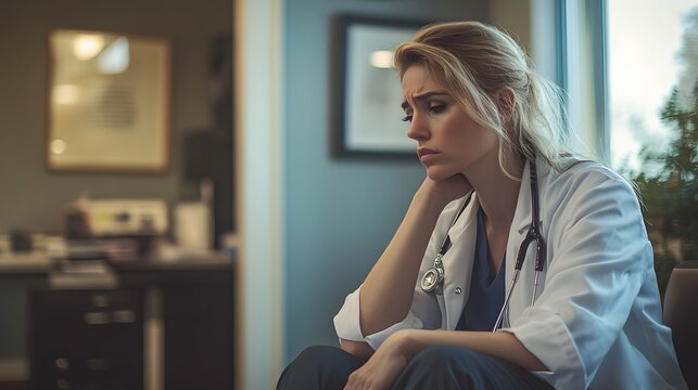 female docter sitting is despair in a medical practice