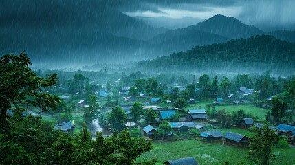 Rainy Day in a Lush Green Valley