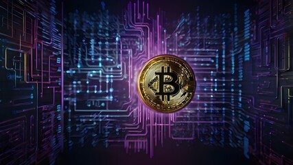 Futuristic Cryptocurrency Background with Gradient Hues, Bitcoin Symbols, and Digital Patterns for Blockchain-Themed Designs