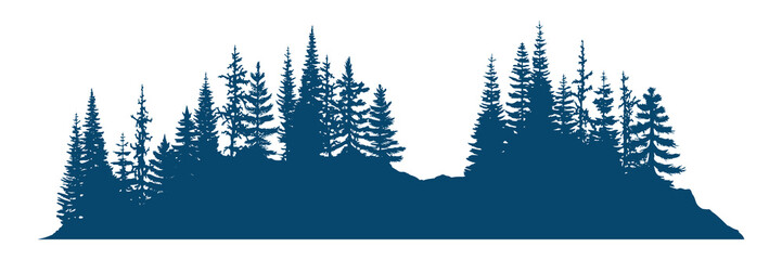 Obraz premium Silhouette of a forest, seamless border, isolated on white background 